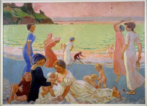 Septemberabend. Junge Frauen und Kinder am Strand am Ende des Tages, eine Mutter stillt, andere spielen Federball, 1911 (Öl auf Leinwand) von Maurice Denis