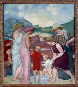 Die ersten Schritte. Ein kleiner Junge macht seine ersten Schritte vor seiner Mutter und Familie von Maurice Denis