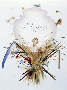 August „La Chanson du mois“ von Jérôme Doucet, Illustration - Maurice Leloir, ed. Reims 1904. L. Michaud