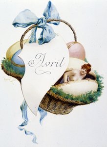 April "La Chanson du mois" von Jérôme Doucet, Illustration - Maurice Leloir, ed. Reims 1904. L. Michaud