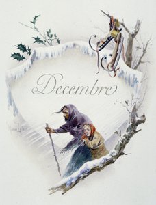 Dezember „La Chanson du mois“ von Jérôme Doucet, Illustration - Maurice Leloir, ed. Reims 1904. L. Michaud