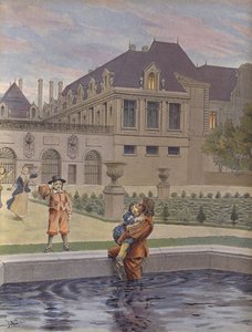 Sturz des jungen Ludwig XIV. in den Pool des Palais-Royal von Maurice Leloir