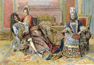 Vertrautheit der Herzogin von Burgund mit Ludwig XIV., bekannt als der Sonnenkönig von Maurice Leloir