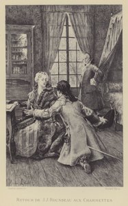 Rückkehr von Jean-Jacques Rousseau nach Les Charmettes (Gravur) von Maurice Leloir