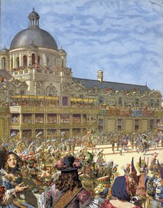 Das königliche Karussell (Turnier der Ritter), gegeben 1662 vor dem Palais des Tuileries in Paris unter Ludwig XIV, bekannt als der Sonnenkönig (Louis der Große)