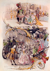 Hochzeitsmenü mit Illustration von Maurice Leloir (1851-1940) von Bällen in Kostümen und galanten Szenen, 6/04/1900 von Maurice Leloir