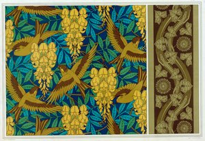 Designs für Vögel und Wisteria Hängend und Tapetenbordüre mit Eidechsen und Efeu