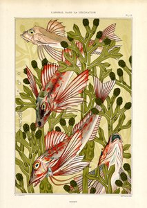 Stilisierte Fische unter Wasserpflanzen
