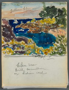 Skizzenbuch - Das Granitküstenhotel, Rockport, Seite 024 & 25: Hafenansicht mit Farbnotizen von Maurice Prendergast