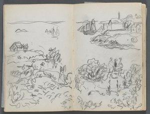 Skizzenbuch, The Dells, Nr. 127, Seite 042 & 43: Bucht mit Booten und Figuren