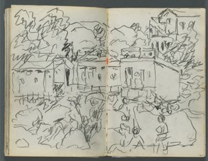Skizzenbuch, The Dells, Nr. 127, Seite 146 & 147: Landschaft mit Figuren und Gebäuden