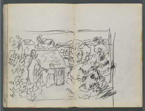 Skizzenbuch, Die Dells, Nr. 127, Seite 154 & 155: Landschaft mit Häusern
