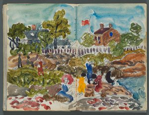 Skizzenbuch, The Dells, Nr. 127, Seite 156 & 157: Küstenlandschaft mit Figuren von Maurice Prendergast