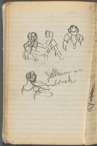 Skizzenbuch, Seite 100: Figuren mit Notizen