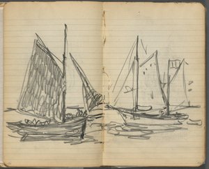 Skizzenbuch, Seite 156 & 157: Blick auf Segelboote
