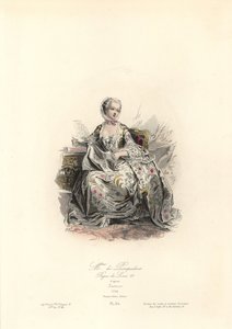Jeanne-Antoinette Poisson, Madame de Pompadour (1721-1764) war Hauptmätresse von König Ludwig XV. Handkolorierter Stahlstich von Polidor Pauquet nach Maurice Quentin de La Tour (1748-55) aus dem Buch der Pauquet-Brüder „Modes et Costumes Historique“ (Histo