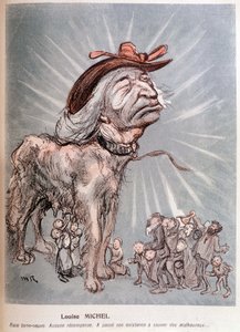 Karikatur von Louise Michel als Hund „Rasse Neufundländer, keine Belohnung, verbrachte ihr Leben damit, die Unglücklichen zu retten.“