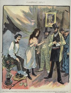 Illustration von Maurice Radiguet (1866-1941) für die französische Zeitschrift „Le Rire“ Nummer 46 von 1895 - „Flagrant Delit“ von Maurice Radiguet