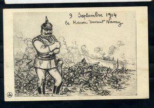 Postkarte, Satirisch in Schwarz-Weiß von Maurice Radiguet