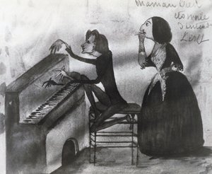 Karikatur von Franz Liszt und George Sand in Nohant, 1832