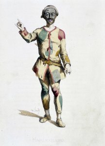 Harlekin (Arlechino) aus Masques et bouffons (Italienische Komödie), Text und Zeichnungen von Maurice Sand, Drucke von A. Manceau, Vorwort von Georges Sand