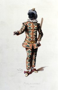 Harlekin im Jahr 1671. Maurice Sand „Masken und Narren“ Paris 19. Jahrhundert. (Maurice Sand war der Sohn von George Sand) von Maurice Sand