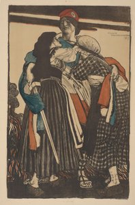 Frau mit Schwert umarmt zwei Kinder von Maurice William Greiffenhagen