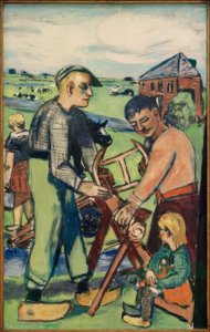 Holzsäger mit Kind (Holländische Holzsäger) von Max Beckmann