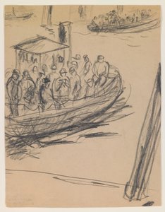 Langboot mit Hafenarbeitern von Max Beckmann