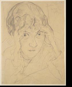 Porträt von Fridel Battenberg, den Kopf in beide Hände gestützt von Max Beckmann