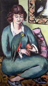 Quappie mit einem Papagei von Max Beckmann