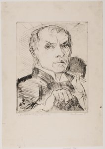 Selbstbildnis mit Griffel, Tafel 19 aus „Gesichter“ von Max Beckmann