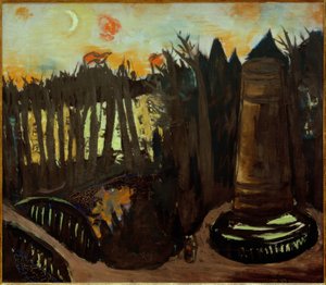 Tiergarten bei Nacht mit rotem Himmel