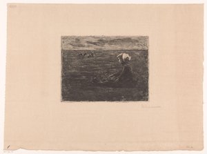 Junge Ziegenhirtin, die im Feld sitzt von Max Liebermann (signed by artist)