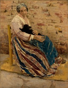 Eine alte Frau mit Katze