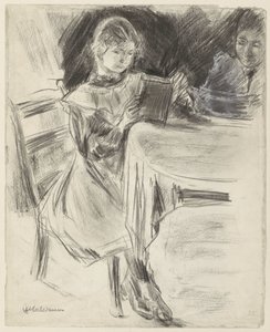 Tochter und Frau von Max Liebermann, lesend an einem runden Tisch von Max Liebermann