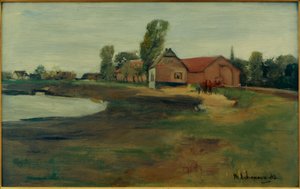 Dorfstraße in Militsch (Landschaft mit Teich)