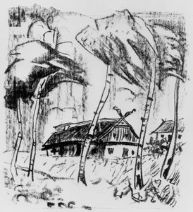 Gehöft hinter Birken