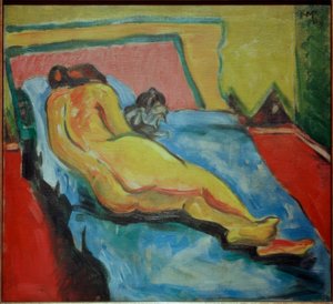 Liegender Akt mit Katze von Max Pechstein