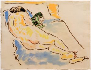 Liegender weiblicher Akt mit Katze von Max Pechstein