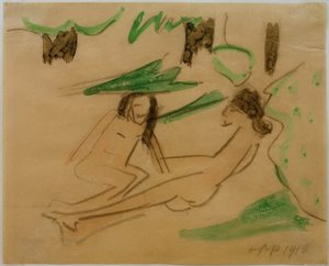 Ohne Titel (Hockender und liegender Akt) von Max Pechstein