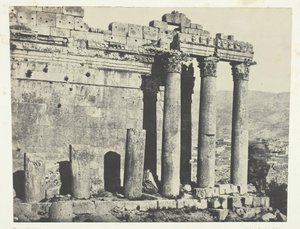 Baalbeck Heliopolis, Tempel des Jupiter, Westfassade, Syrien, 1849-51, gedruckt 1852 von Maxime Du Camp