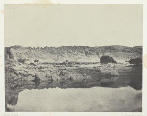 Nördliches Ufer des Nils (Dorf Abou-Koli), Blick nach Norden von Philoe; Nubien, Tafel 84 aus dem Album "Ägypten, Nubien, Palästina und Syrien" (1852) von Maxime Du Camp