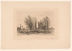 Landschaft mit Wiese und Blick auf eine Stadt von Maxime François Antoine Lalanne (signed by artist)