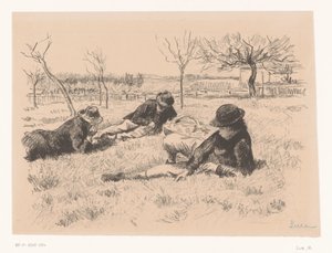 Drei Männer ruhen sich auf einer Wiese aus von Maximilien Luce (signed by artist)