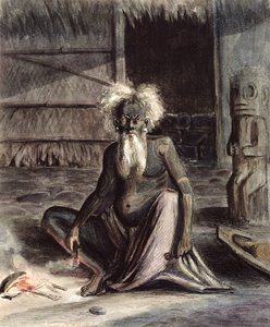 Alter Mann von Tahiti sitzt in der Nähe eines Tiki, ca. 1841-48 von Maximilien Radiguet