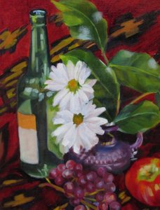 Flasche, Obst und Gänseblümchen von Maxine Shore