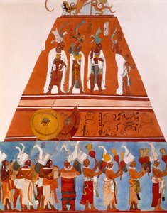 Fresken in Bonampak, Chiapas (Mexiko). Detail (Prozessionsszene). Maya-Zivilisation, 9. Jahrhundert