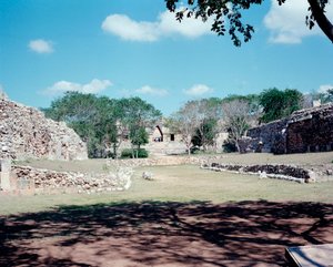 Präkolumbianische Zivilisation: Ansicht der Stätte von Uxmal, antike Maya-Hauptstadt, Puuc-Stil. Nord-Yucatan 600-900 n. Chr. Mexiko