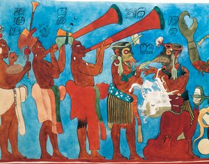 Reproduktion der Bonampak-Fresken, Detail mit Musikern aus Mexiko, Chiapas, Bonampak von Mayan